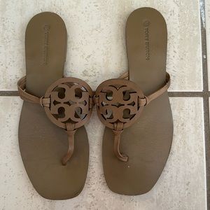 Tory Burch Miller knotted sandals in camel.